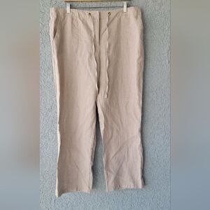 NWT Charter Club Luxury 100% Linen Pants XL Flax Beige Pull-On Drawstring